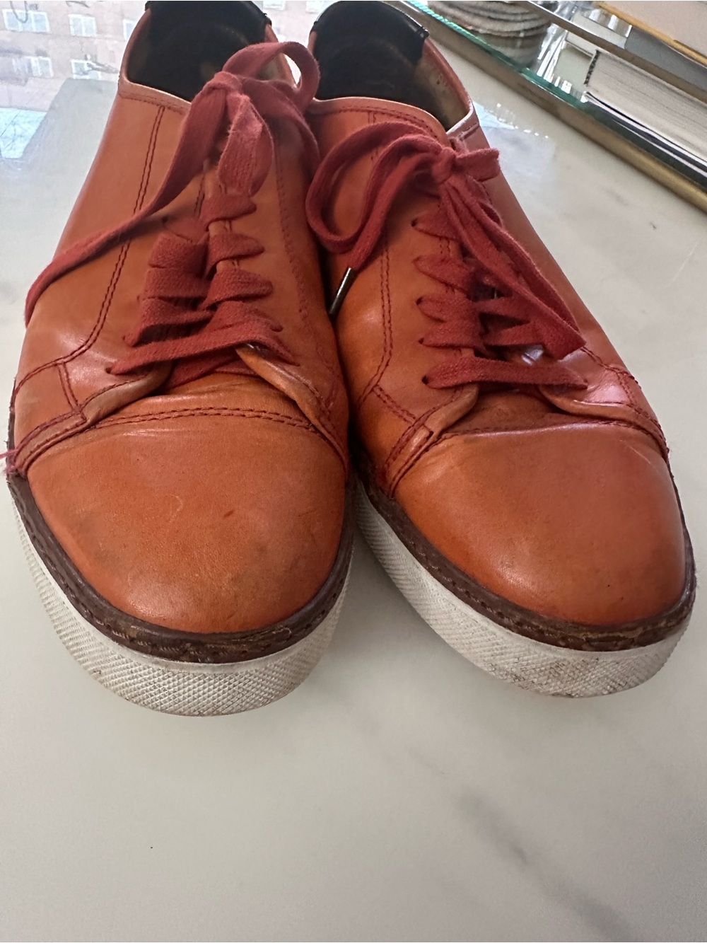 Coach Men’s Orange Leather Low Top Sneakers Casual Lace Up Shoes size 9.5 - Picture 3 of 8